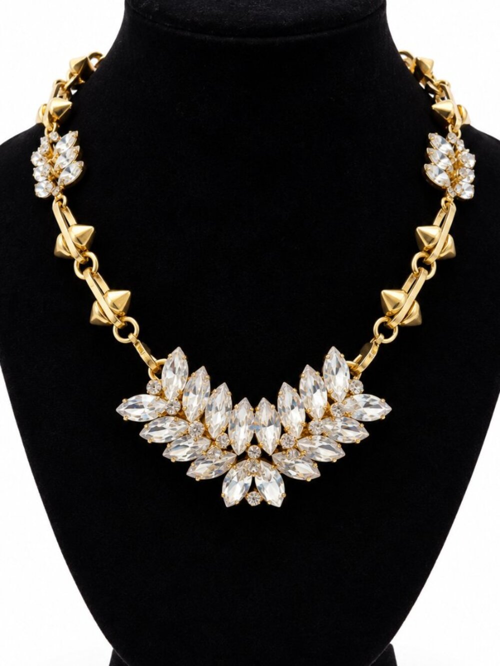CAbi Gold Crystal Laurel Wreath Convertible Statement Necklace